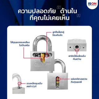 กุญแจเหล็กคาร์บอน ISON NO.899 CS 50 mm. งวงกันคีมตัด ป้องกันกุญแจผี [PD-1S095011]