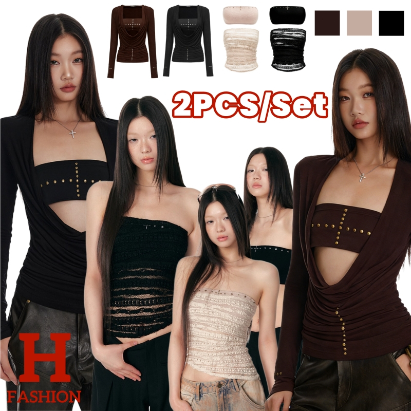 ⏱️🔥รีวิวดีๆจากลูกค้า มากมาย! เสื้อเกาะอกสั้นและยาว ประดับด้วยลูกปัดข้าม สีพื้น ยืดพอดีตัว HOTFASHION FY5040