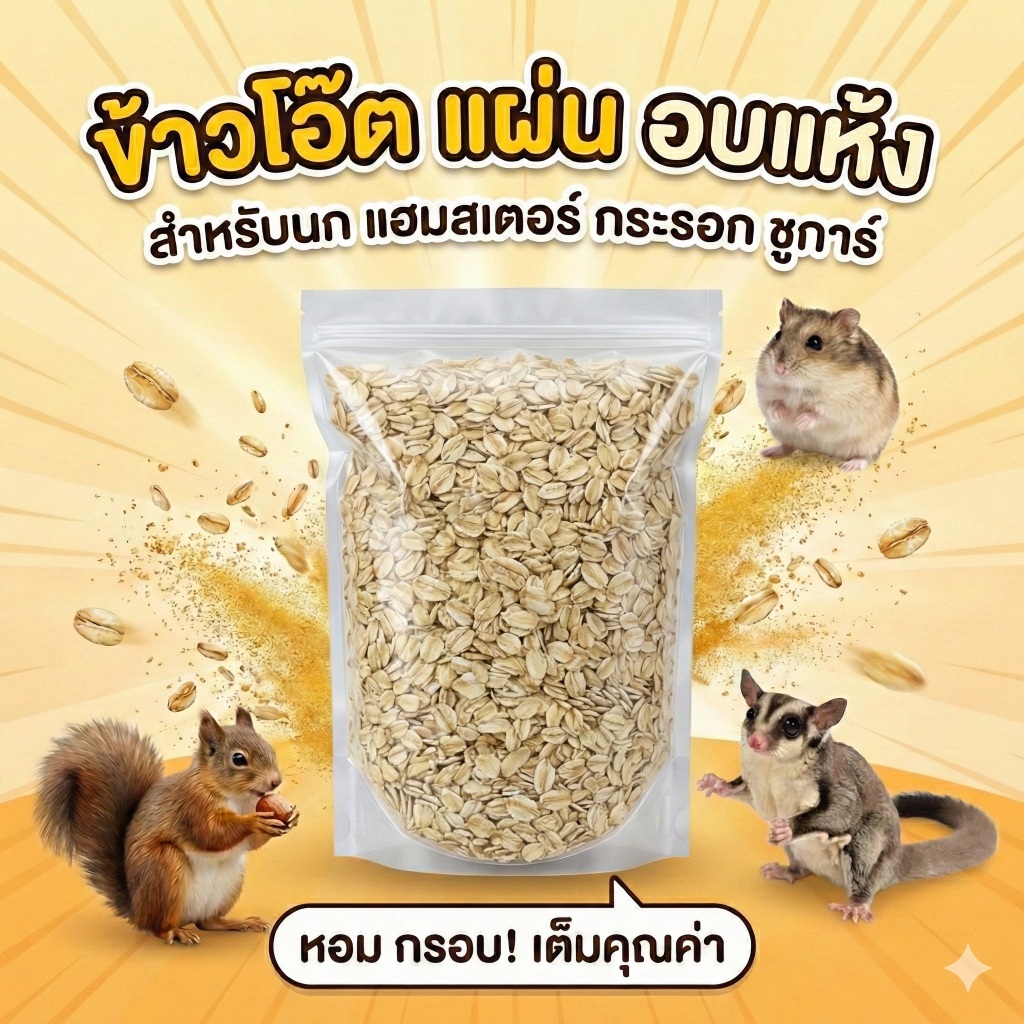 ข้าวโอ๊ตแผ่น อบแห้ง ข้าวโอ๊ต เกรดคนทาน ไร้ฝุ่น สำหรับแฮมสเตอร์ กระต่าย ชูก้า นก สัตว์เล็กทุกชนิด