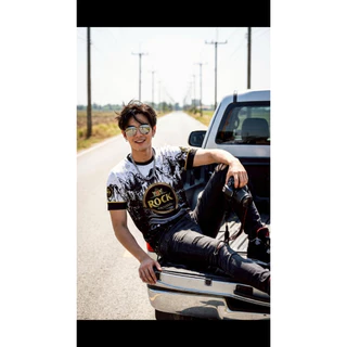 เสื้อคอกลมลายโซดาล็อกใส่สบายระบายอากาศผ้าไมโคร