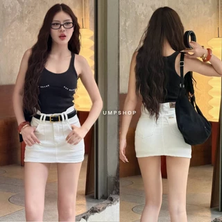 UMP กระโปรงเอวสูงผ้าสี Mini Skirt แต่งกระเป๋าสไตล์เกาหลี ทรงสวยสุดแซ่บ มีซับใน