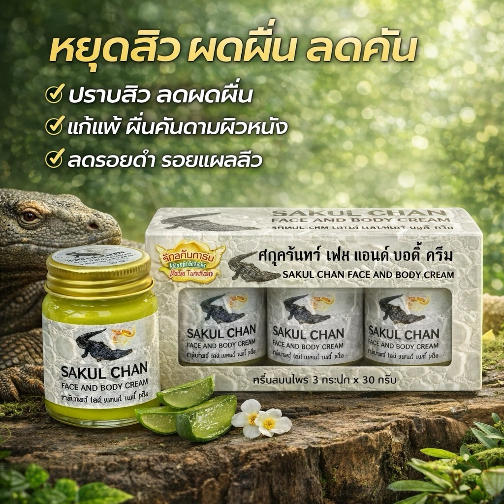 ยาหม่องจระเข้ / SAKUL CHAN กระปุก 30 กรัม/แพ็ค 3 กระปุก