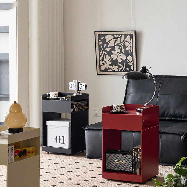 โต๊ะข้างโซฟาสไตล์นอร์ดิก เรียบง่ายทันสมัย สำหรับห้องนอนในบ้าน ตู้ข้างเตียงยอดนิยม รถเข็นขนาดเล็กเคลื่อนย้ายได้ แบบสีครีม