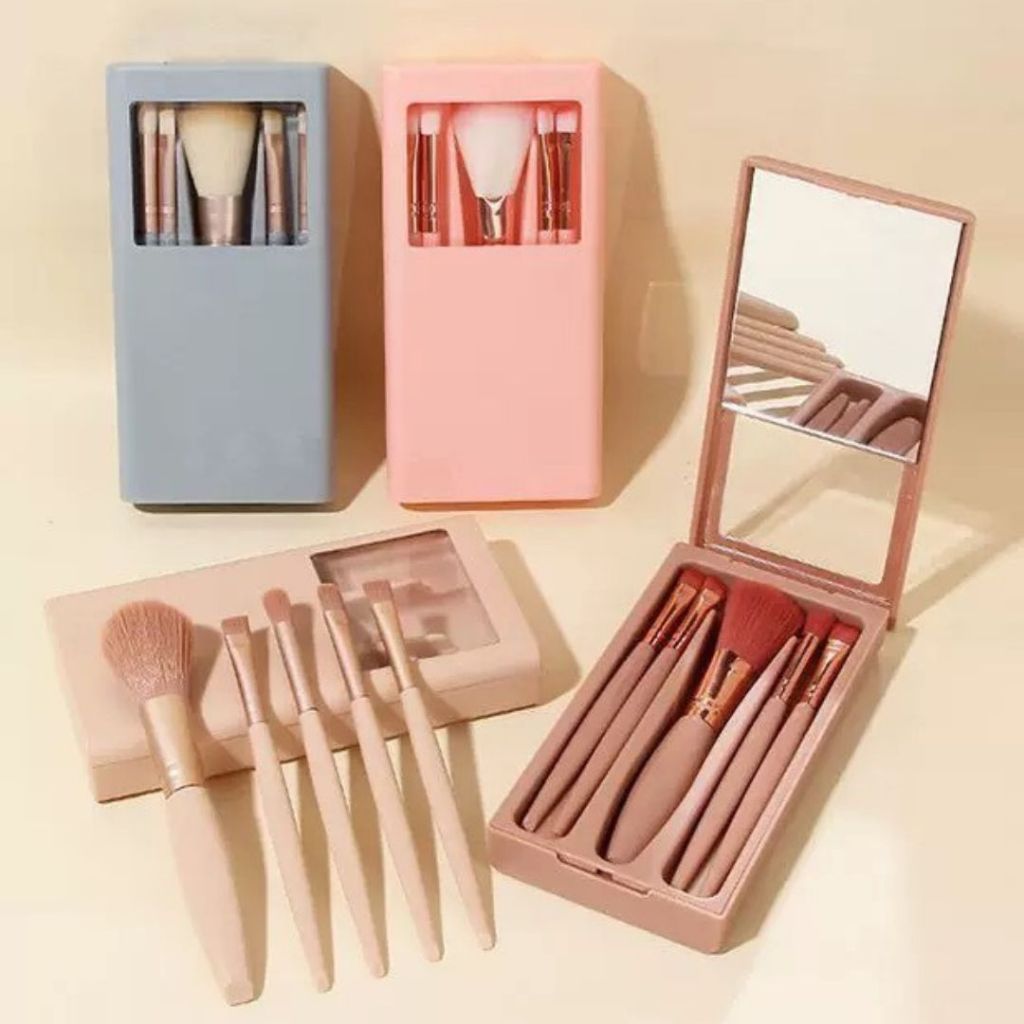 SET-BRUSH-LUX เซ็ตเปรงแต่งหน้า5 ชิ้น ชุดแปรงแบบพกพาพร้อมกระจก Foundation Eye Shadow Blush แปรงรองพื้น ขนแปรงนุ่มมาก