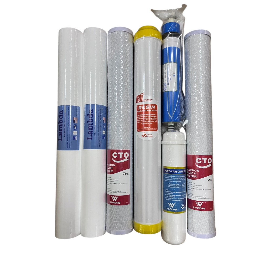ชุดไส้กรองตู้น้ำ 7 ขั้นตอนระบบ RO 150gpd (PP20"5M 2 แท่ง+CTO20"+RS20"+RO150G+Post carbon12"+CTO20")