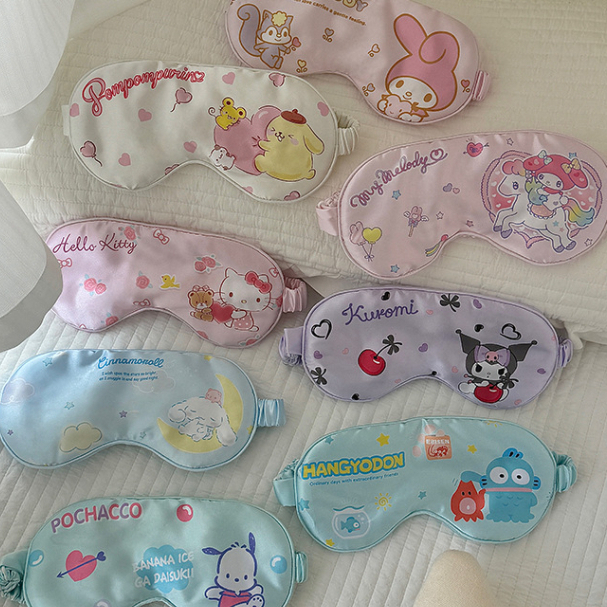 พร้อมส่ง ผ้าปิดตา ที่ปิดตาสำหรับ นอน พักผ่อน ลายลิขสิทธิ์แท้ จาก SANRIO ลายการ์ตูนผ้าซาตินสายปรับได้
