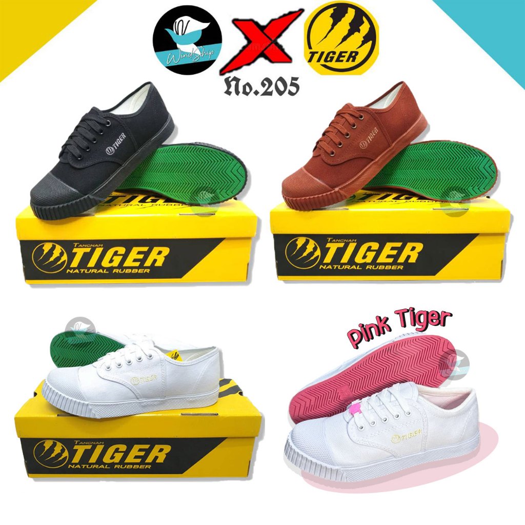 รองเท้าผ้าใบ Tiger 205 พื้นเขียว รองเท้านักเรียน น้ำตาล/ขาว/ดำ ไทเกอร์