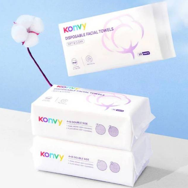 ส่งด่วน Konvy คอนวี่ ผ้าเช็ดหน้า แบบใช้แล้วทิ้ง 50 แผ่น กระดาษเช็ดหน้า
