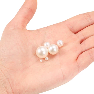 ลูกปัดไข่มุก สีต่างๆ(hole)ขนาด 3-6-8-10 มิล เลียนแบบไข่มุก สีขาว-เบจ สำหรับDIYสร้อยข้อมือ งานฝีมือ