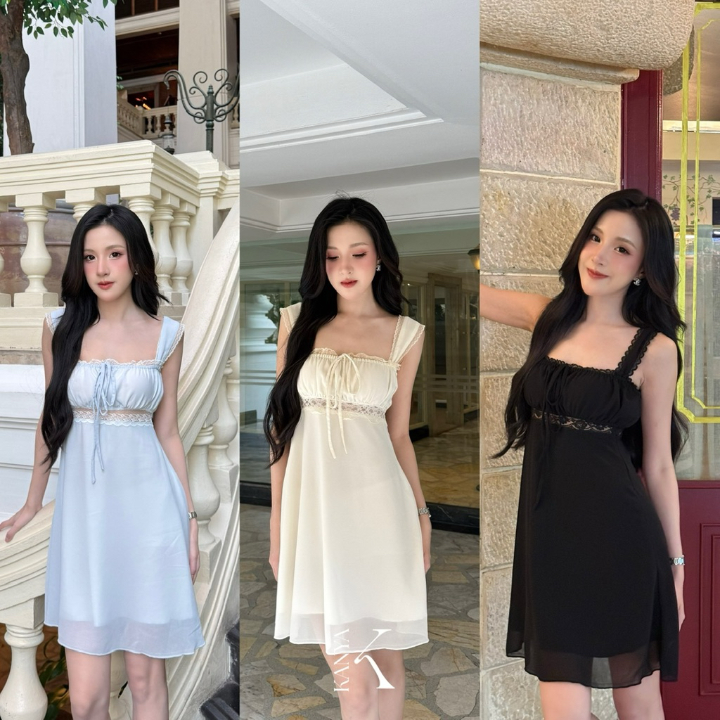 KANYA - COTTAGE-LACE DRESS[1004] เดรสผ้าซาติน ดีเทลลูกไม้ มีซับใน (5L) / (14G) / (18M)