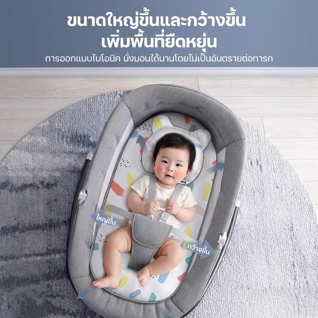 เปลไกวไฟฟ้า เก้าอี้โยกไฟฟ้า เปลเด็ก เปลไกวเด็กอ่อน พร้อมมุ้งกันยุง พร้อมรีโมท บลูทูธ - รูปที่ 7