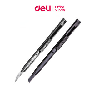 Deli มีดคัตเตอร์ คัตเตอร์ คัตเตอร์เหล็กเล็ก คัตเตอร์ด้ามแสตนเลส 9mm SK5 สีดำ 30°/60°  Cutter