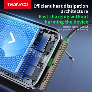 TRANYOO CC10 240W สายดาต้าชาร์จเร็วพิเศษ มาพร้อมขาตั้งโทรศัพท์ในตัว ดีไซน์ 2-in-1 รวมขาตั้งมือถือและสายชาร์จในหนึ่งเดียว