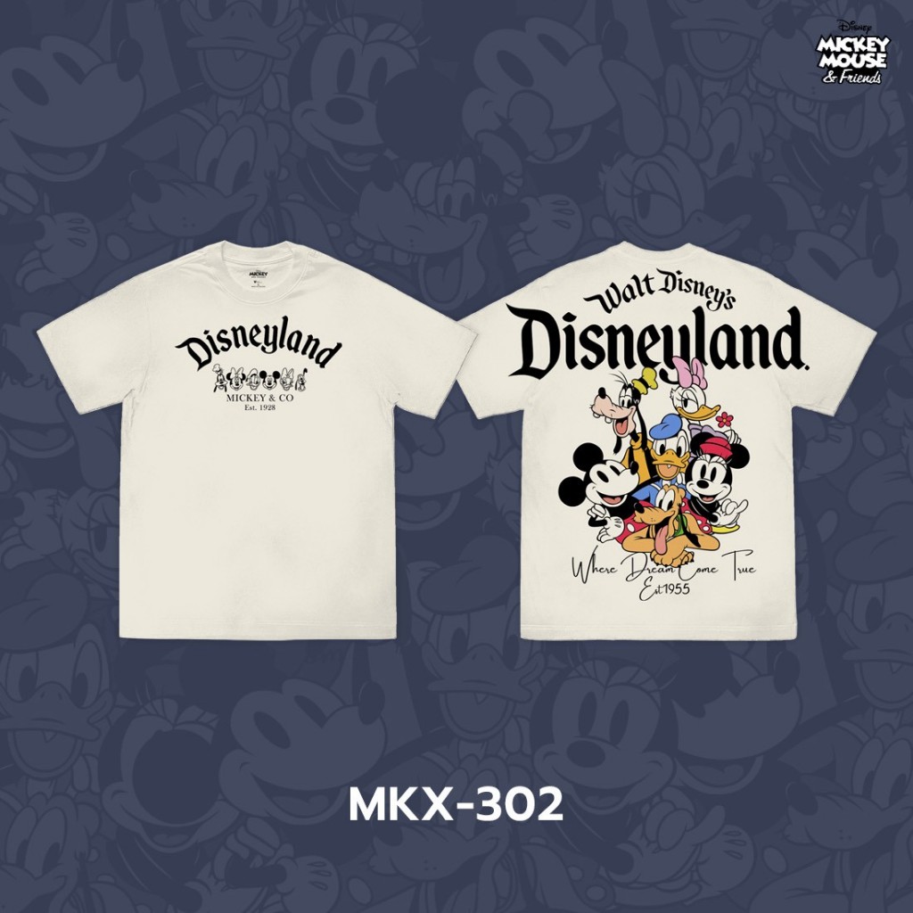 Power 7 Shop เสื้อยืดการ์ตูน "Mickey Mouse Disneyland"  ลิขสิทธ์แท้ DISNEY(MKX-302-สีครีม)