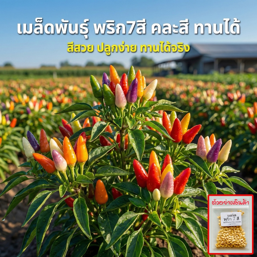 เมล็ดพันธุ์พริกเจ็ดสี พริกสายรุ้ง ประดับได้ ทานได้เผ็ดมาก 30-70 เมล็ด อินทรีย์ออแกนิค โตไว (ซื้อ 10 แถม 1 )