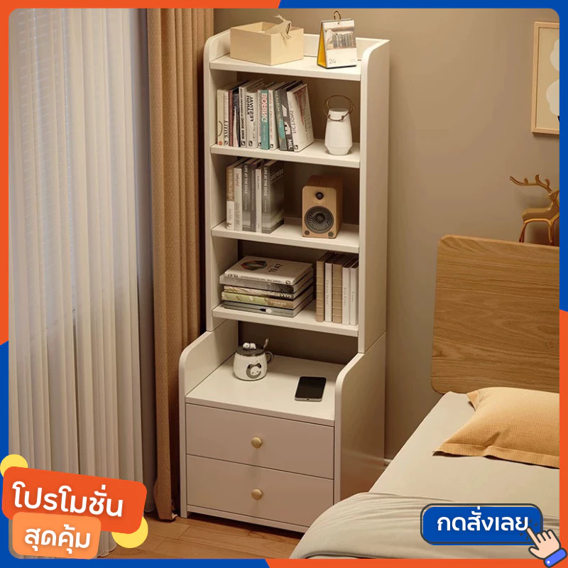 ตู้ข้างเตียง โต๊ะข้างเตียง สไตล์มินิมอล มีชั้นวางและตะขอแขวน - รูปที่ 1
