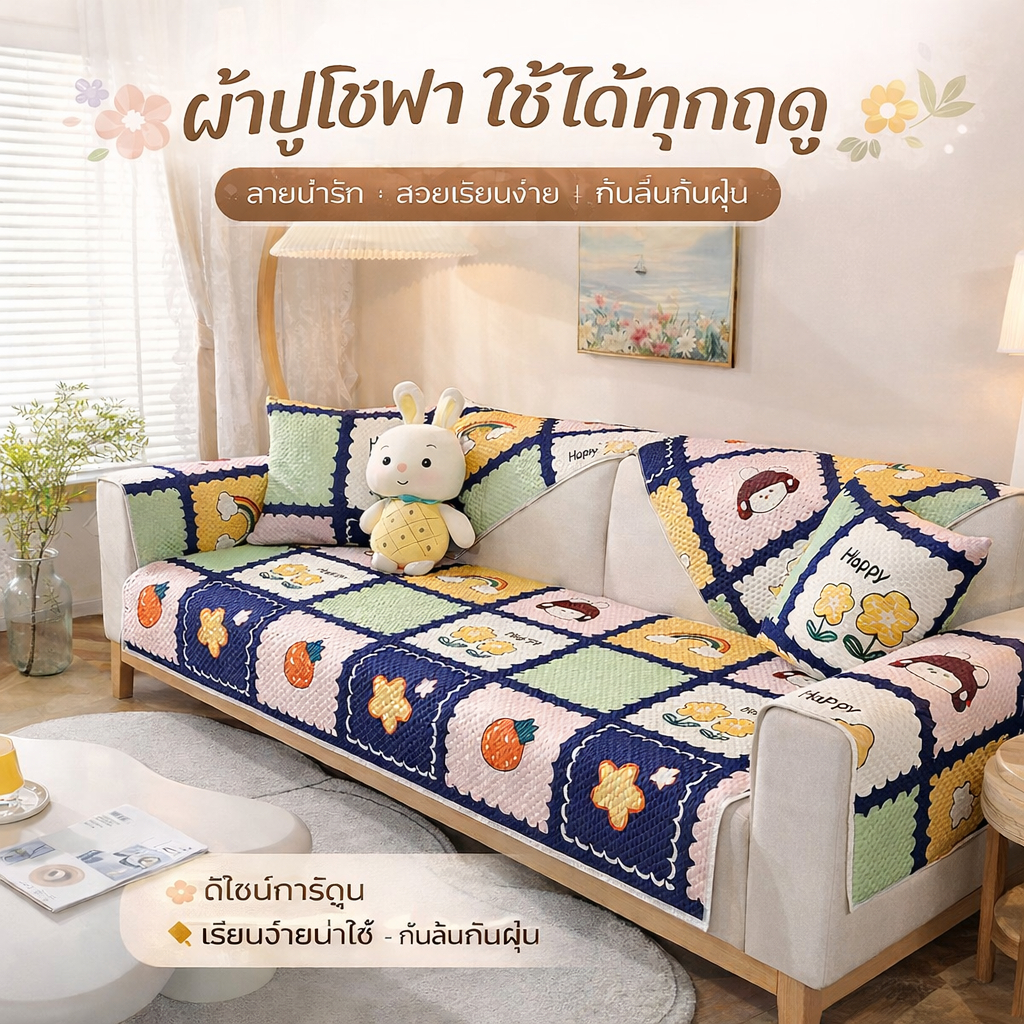 เบาะโซฟาฝ้ายแท้ ใช้ได้ตลอดสี่ฤดู ปลอกโซฟาผ้าสไตล์เรียบง่ายและทันสมัย คลุมโซฟาแบบรอบด้าน ผ้าคลุมพิงหลัง