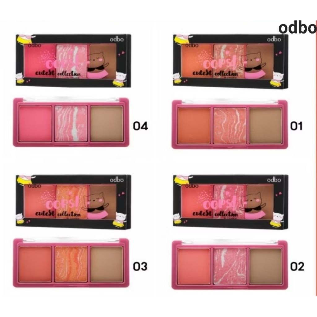 3in1 ปัดแก้ม+คอนทัวร์ บลัชออน 3 เฉดสี มีทั้งเนื้อแมท ชิมเมอร์ และบลัชโทนน้ำตาลสำหรับคอนทัวร์ โอดีบีโ