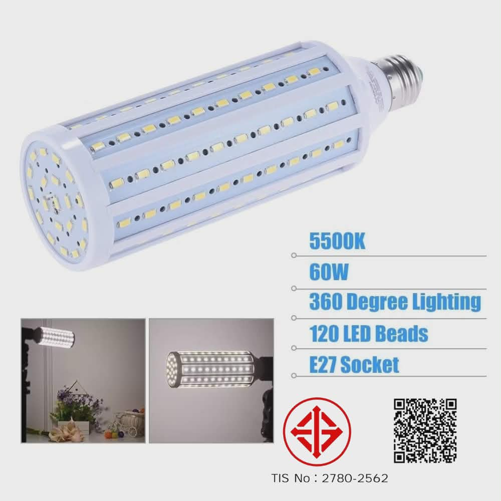 E27 60W 5500K Photography Studio LED Video Light Daylight Corn Lamp Bulb