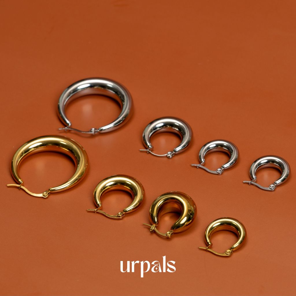 URPALS ต่างหูห่วง ต่างหูสายฝอ Stainless ชุบทอง 18K คุณภาพสูง ใส่อาบน้ำ ออกกำลังกายได้
