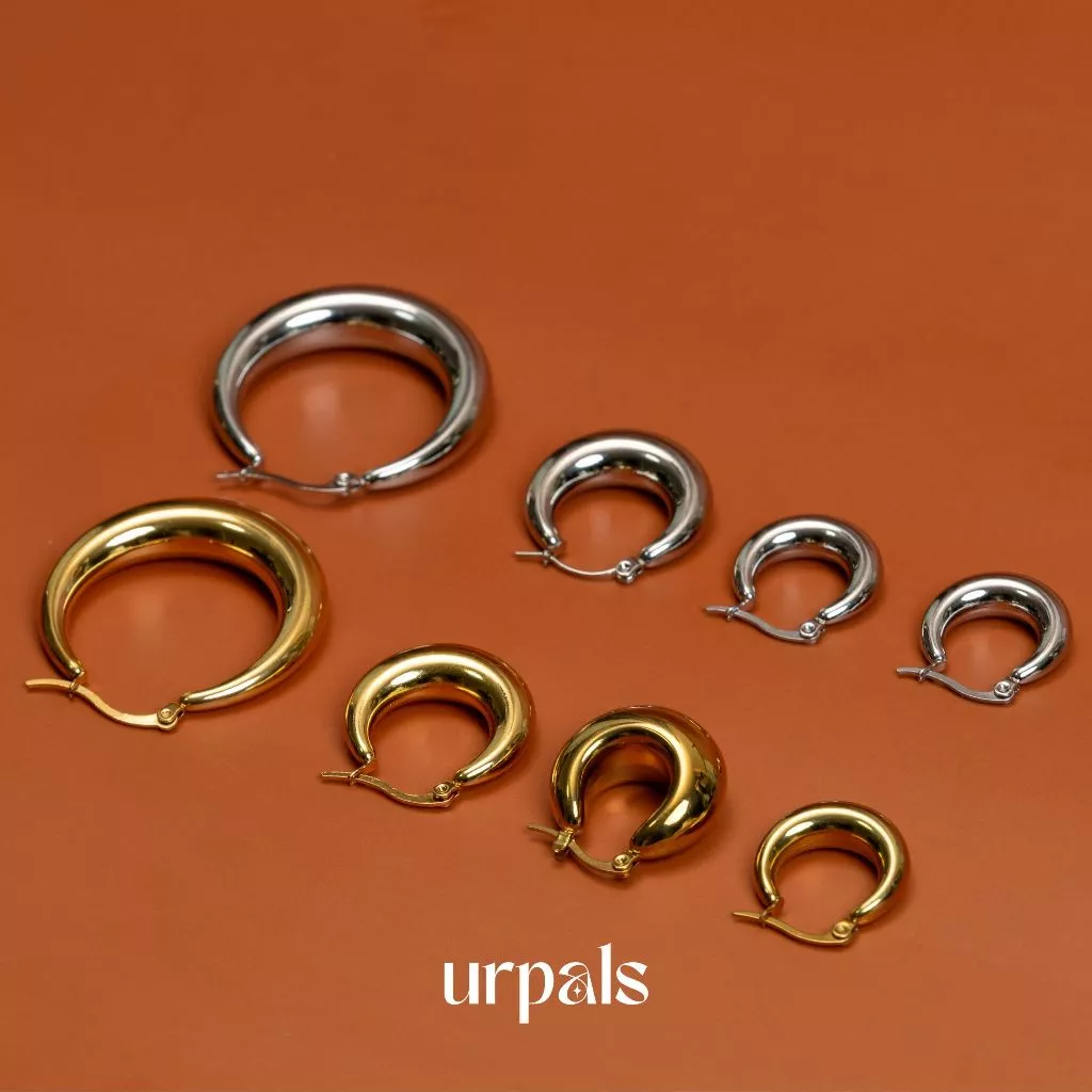 URPALS ต่างหูห่วง ต่างหูสายฝอ Stainless ชุบทอง 18K คุณภาพสูง ใส่อาบน้ำ ออกกำลังกายได้