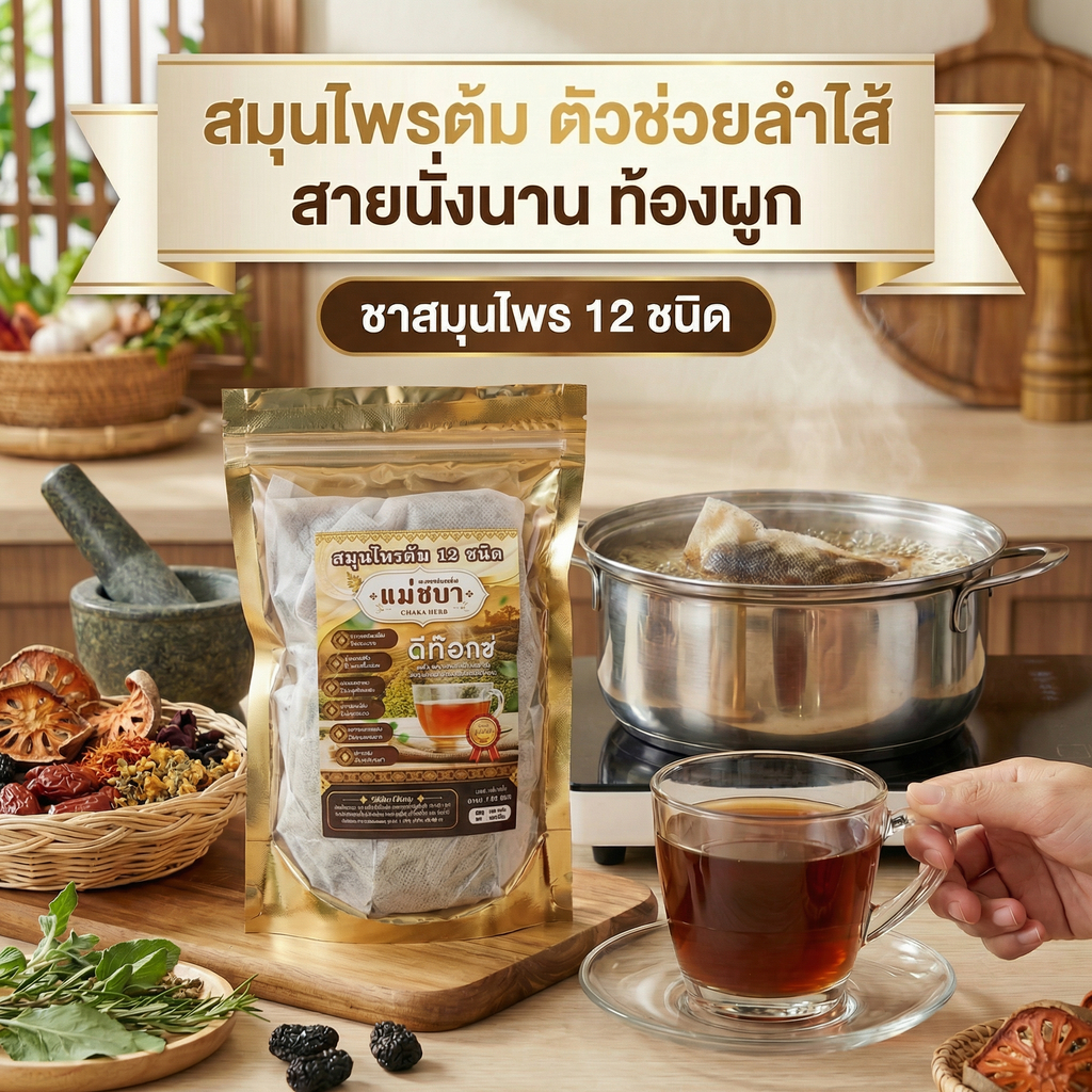 ชาสมุนไพร 12 ชนิด สูตรต้ม 120 กรัม แม่ชบา แพค 1ห่อ[ส่งจากบริษัท]