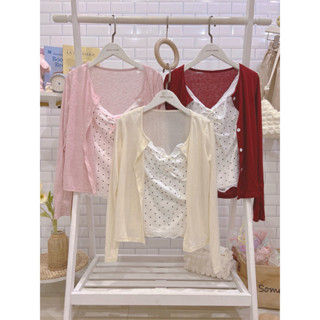 (อก32)ชุดเซทเสื้อคลุมสายเดี่ยว 2 ชิ้นสไตล์ผู้หญิงฤดูร้อนผ้าย…