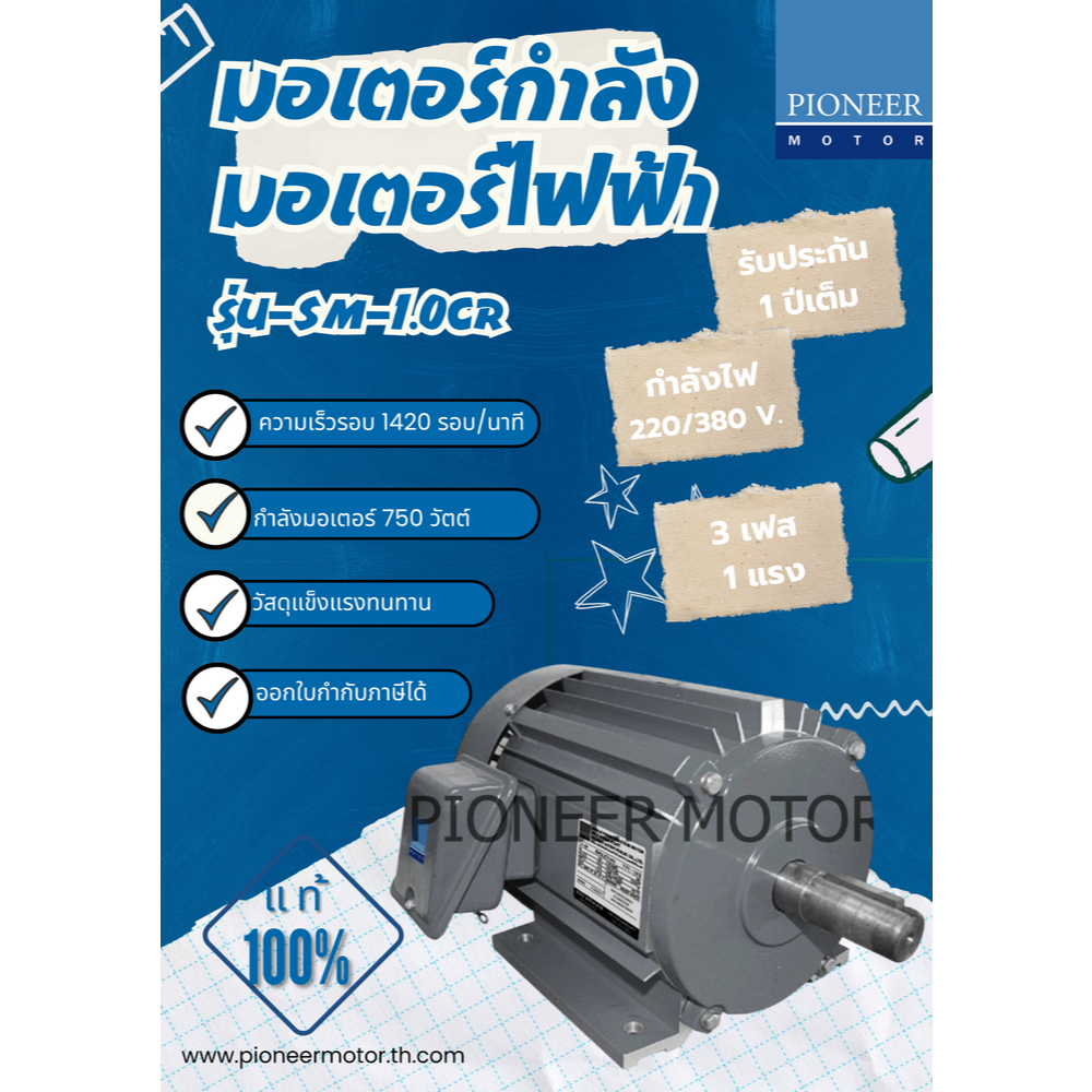 PIONEER MOTOR มอเตอร์กำลัง มอเตอร์ไฟฟ้า 3 เฟส 1 แรง