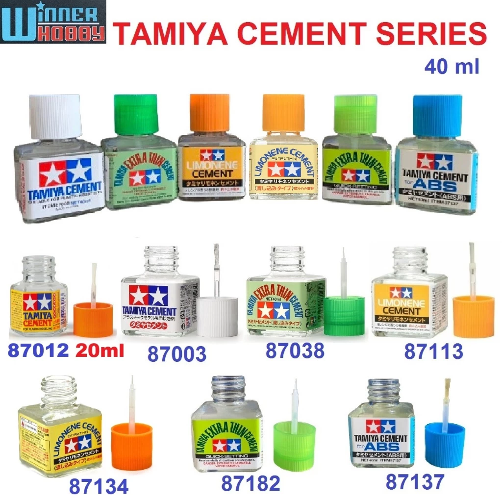 TAMIYA CEMENT 87003, THIN 87038, LIMONENE 87113, THIN 87182, ABS 87137 (40ml), 87012 (20ml)