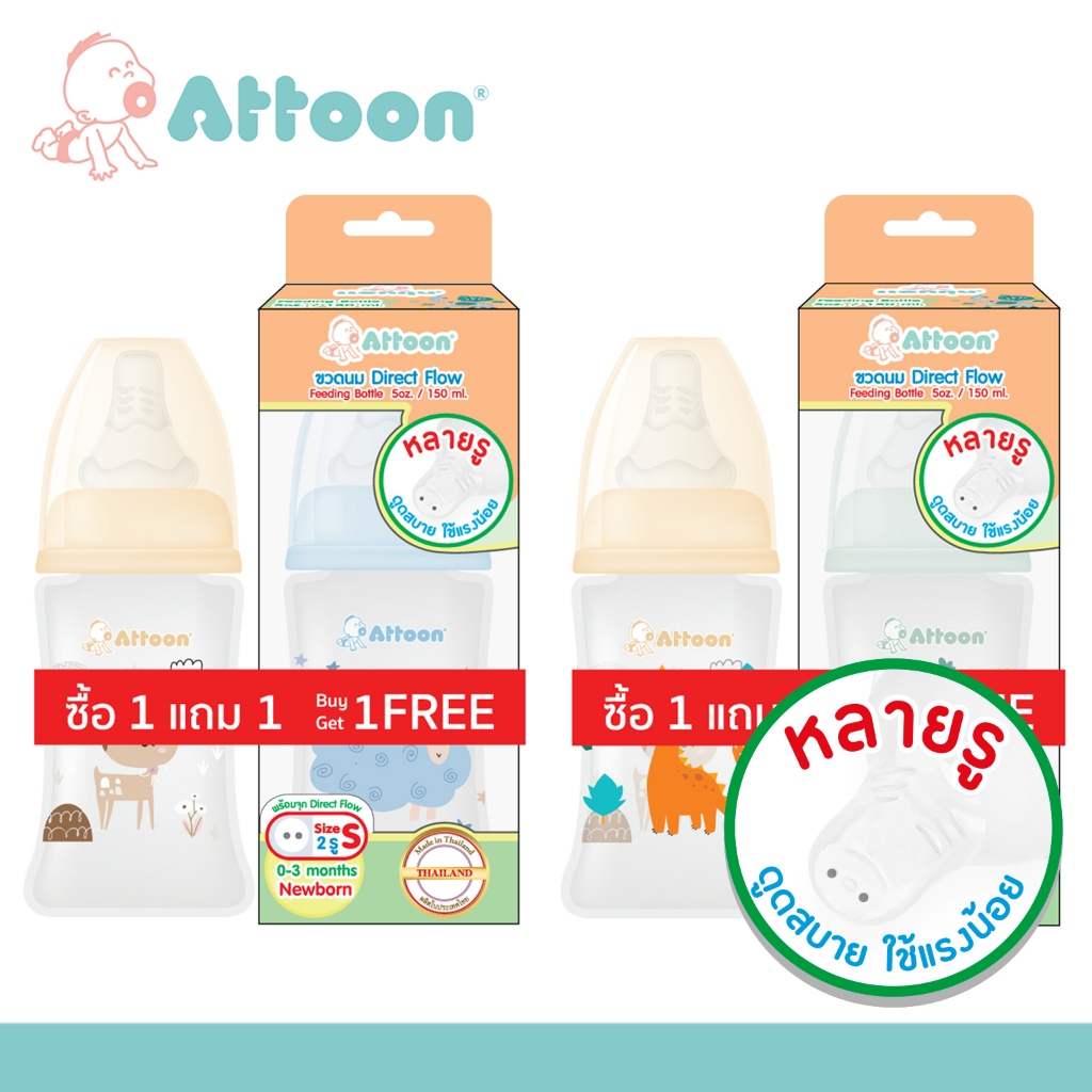 Attoon(แอทตูน) ขวด1แถม1 5 oz พร้อมจุกหลายรู ควบคุมปริมาณการไหล [101509-S]