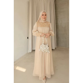 Heartmade-Bouvarlia dress✨(เดรสยาวผ้าชิมเมอร์แต่งลูกไม้ดอกมุขพร้อมฮิญาบ)