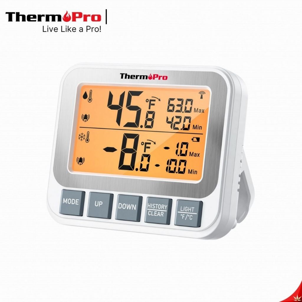 ThermoPro เครื่องวัดอุณหภูมิภายในตู้เย็น–ตู้แช่แข็ง แบบไร้สาย ระยะ150m พร้อมสัญญาณเตือน รุ่น TP210B