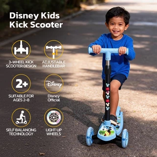 Disney สกู๊ตเตอร์เด็ก ล้อไฟ LED 3 ล้อ พับเก็บได้ ปรับระดับความสูงได้ เล่นสนุกปลอดภัยสำหรับเด็ก Kids Scooter