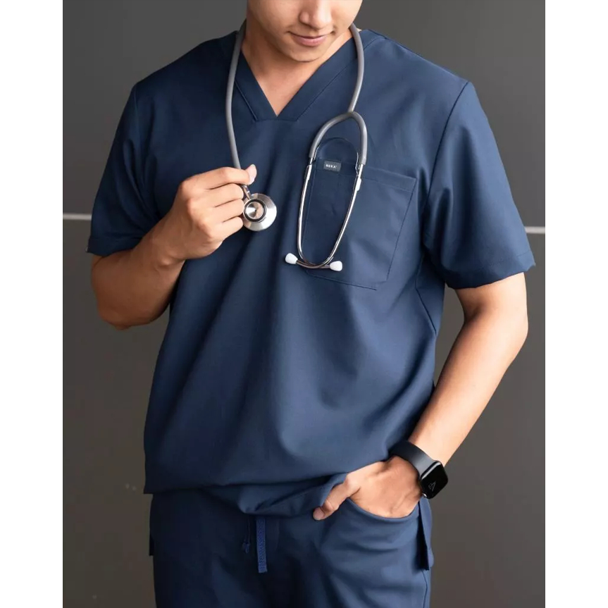 REKA SCRUBS - เสื้อคอวี สี Midnight Blue - BEATRIX (ชุดสครับแพทย์ พยาบาล พร้อมปักชื่อ)