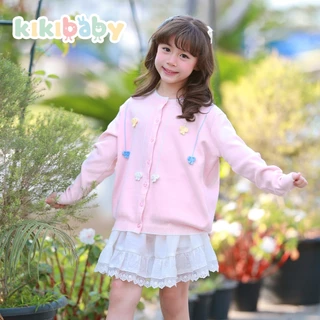 [100-150]เสื้อแขนยาวเด็กผู้หญิง สีพาสเทล กระดุมหน้า เสื้อคอกลมKIKIBABY เสื้อคาดิแกนKS