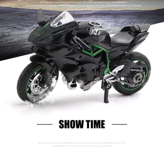 【24H COD】KAWASAKI 1:18 H2R อัลลอยด์มอเตอร์ไซค์ ของเล่นเด็ก/ของสะสม วัสดุโลหะผสม+ฐานแท่น+กล่องบรรจุ รถของเล่น