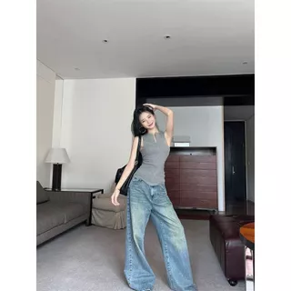 เสื้อแขนกุด ดีเทล ซิปรูดด้ายหน้าสีพื้น เสื้อกล้ามผู้หญิง ยืดพอดี ผ้านิ่ม ใส่สบาย สไตล์ลำลองY91