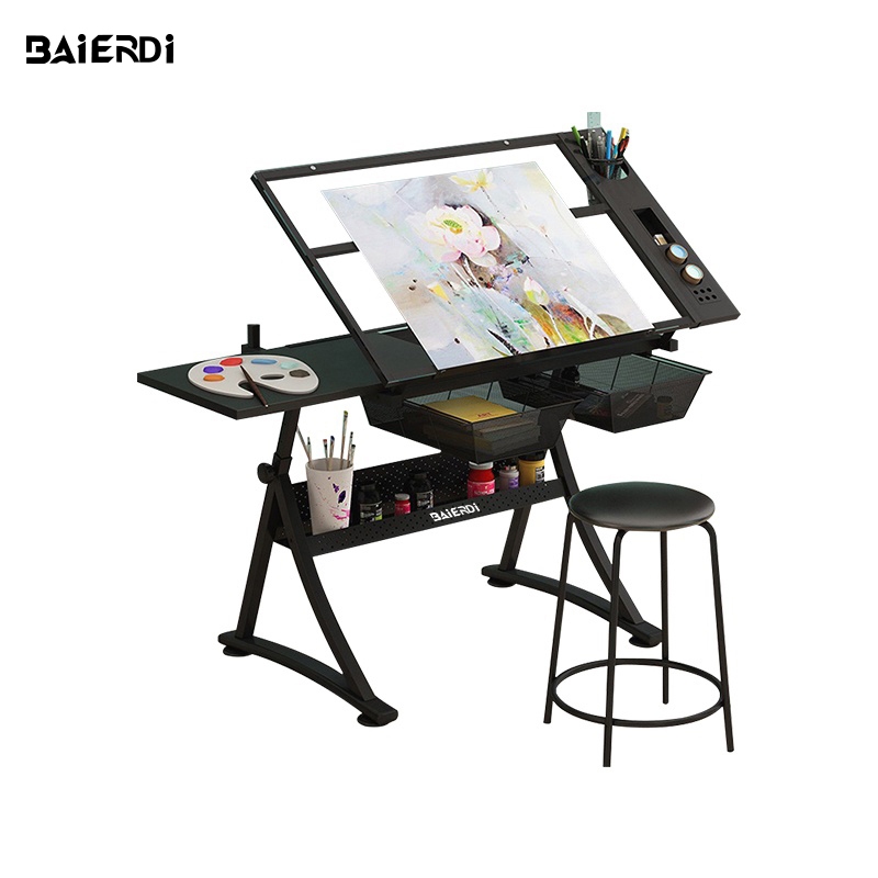 BAIERDI MALL สำหรับการจัดส่งสินค้า โต๊ะเขียนพู่กันวาดภาพแบบยกได้ โต๊ะวาดภาพศิลปะ สไตล์รูปแบบอเมริกัน โต๊ะทำงานวาดภาพสีน้