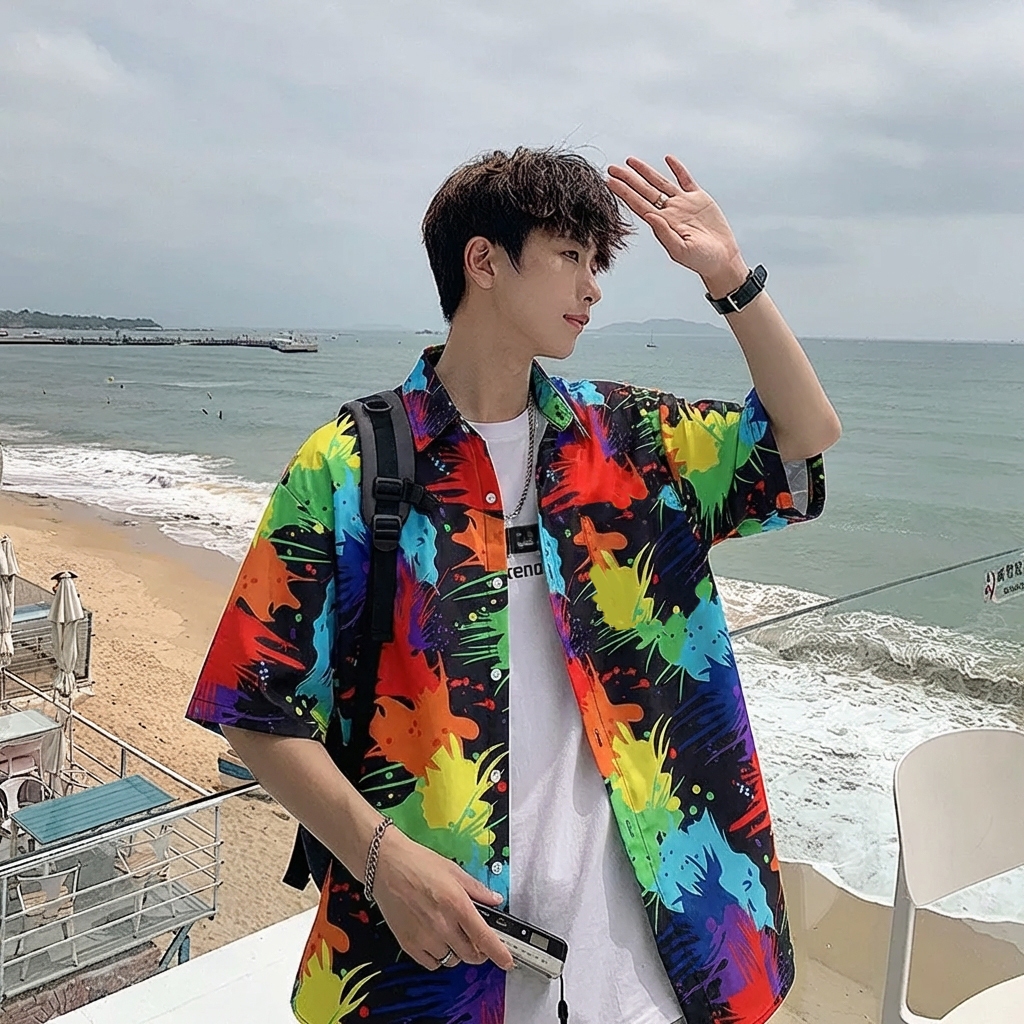 Chaistyle สไตล์ชายหาดฮาวาย เสื้อเชิ้ตพิมพ์ลาย แบบหลวม ผ้าระบายอากาศ มีหลายสไตล์ให้เลือก ใส่ได้ทั้งชายและหญิง - 1