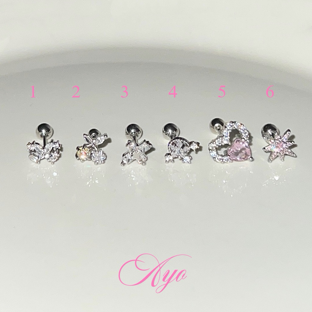 •°. *࿐💗🪄จิวหูหมุดกลมลายเกาหลี ราคาต่อ1ชิ้น พร้อมส่ง💐🎀➶-͙˚ ༘✶