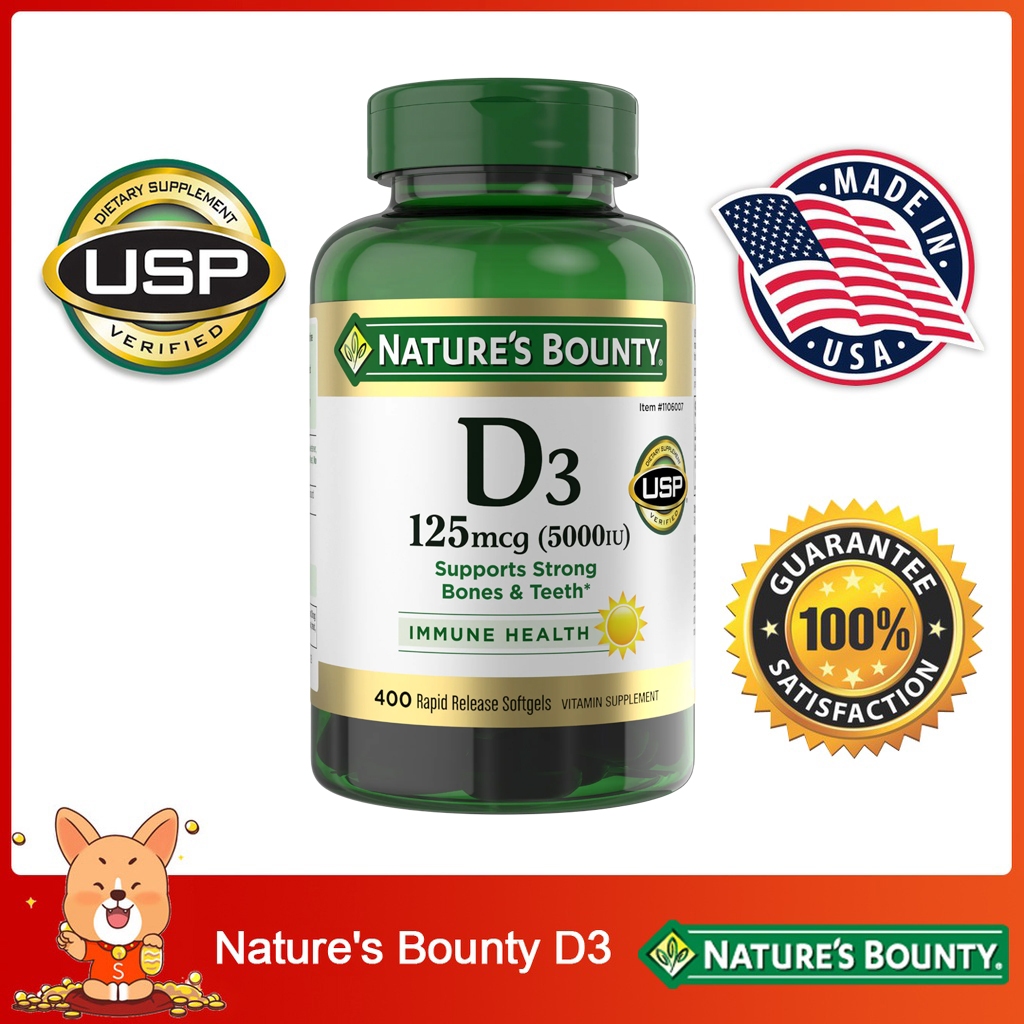 (Exp.01/2028)Nature's Bounty Vitamin D3 125mcg 5000 IU 400 Softgels Nature's Bountyวิตามินดี