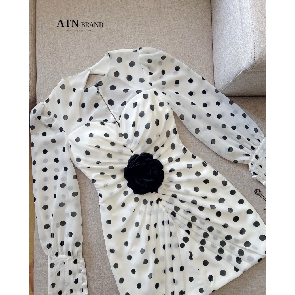ATN (เช็คก่อนสั่ง) สวยหรูดูแพง แบบสาวติดแกรม มินิเดรสแขนยาวผ้าชีฟองลายจุด(XS-L) - รูปที่ 5
