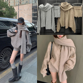 COATWINK🐰เซ๊ตไหมพรม 3 ชิ้น (เสื้อ+กางเกงขาสั้น+ผ้าพันคอ) ผ้า…