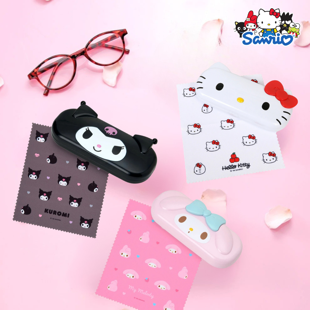 กล่องแว่นตา Sanrio รุ่น Face-Shaped ของแท้จากญี่ปุ่น (Hard Case) มาพร้อมผ้าเช็ดแว่นลายเข้าชุดกัน