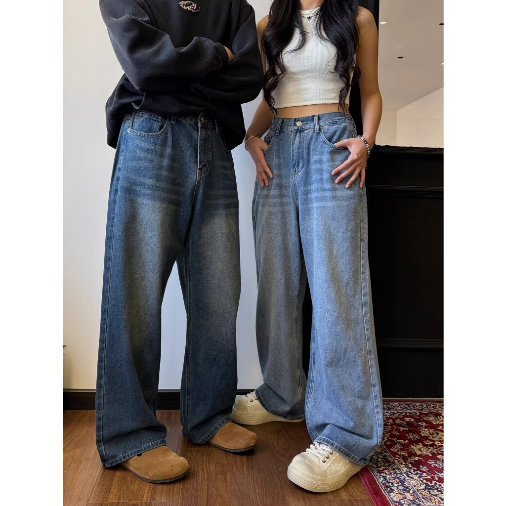 TOKI-กางเกงยีนส์ผู้ชาย ขายาว เอวยางยืด ทรงกระบอกใหญ่ ตรงขากว้าง เนื้อผ้ายีนส์ ใส่สบาย ทรงหลวม สียีนส์ฟอก baggy jeans - รูปที่ 2