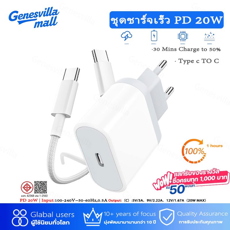 สายชาร์จ ชาร์จไว PD 20W 30W 45W สายชาต Type C หัวชาร์จ รองรับ ซีรีส์ทั้งหมด【รองรับ i5～17 PRO MAX】 สินค้า