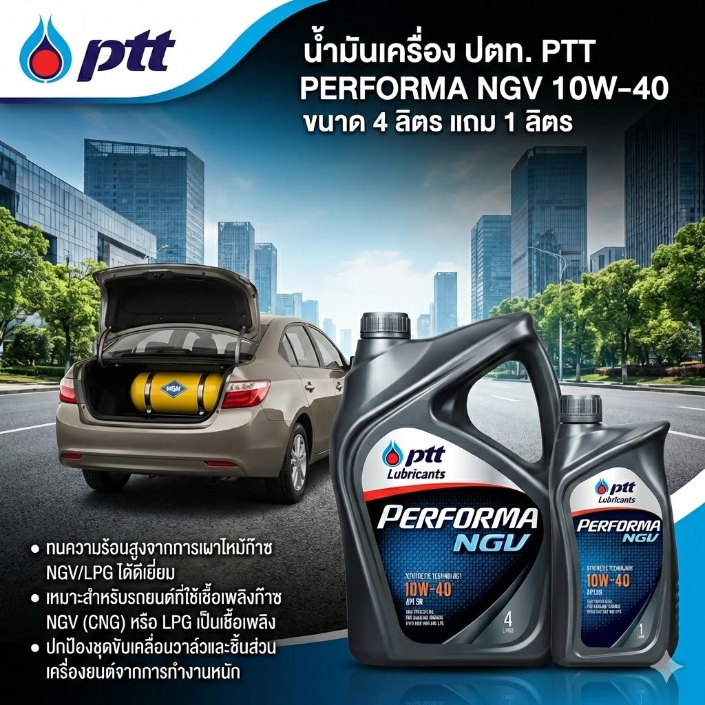 น้ำมันเครื่อง ปตท.เพอร์ฟอร์มา NGV SAE 10W-40 [ 4L+1L]