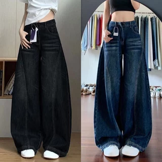 919JEANS กางเกงยีนส์ทรงหลวมโค้งมนสไตล์อเมริกันแบบยูนิเซ็กส์ ทันสมัย สีดำเข้ม สีน้ำเงินเข้ม