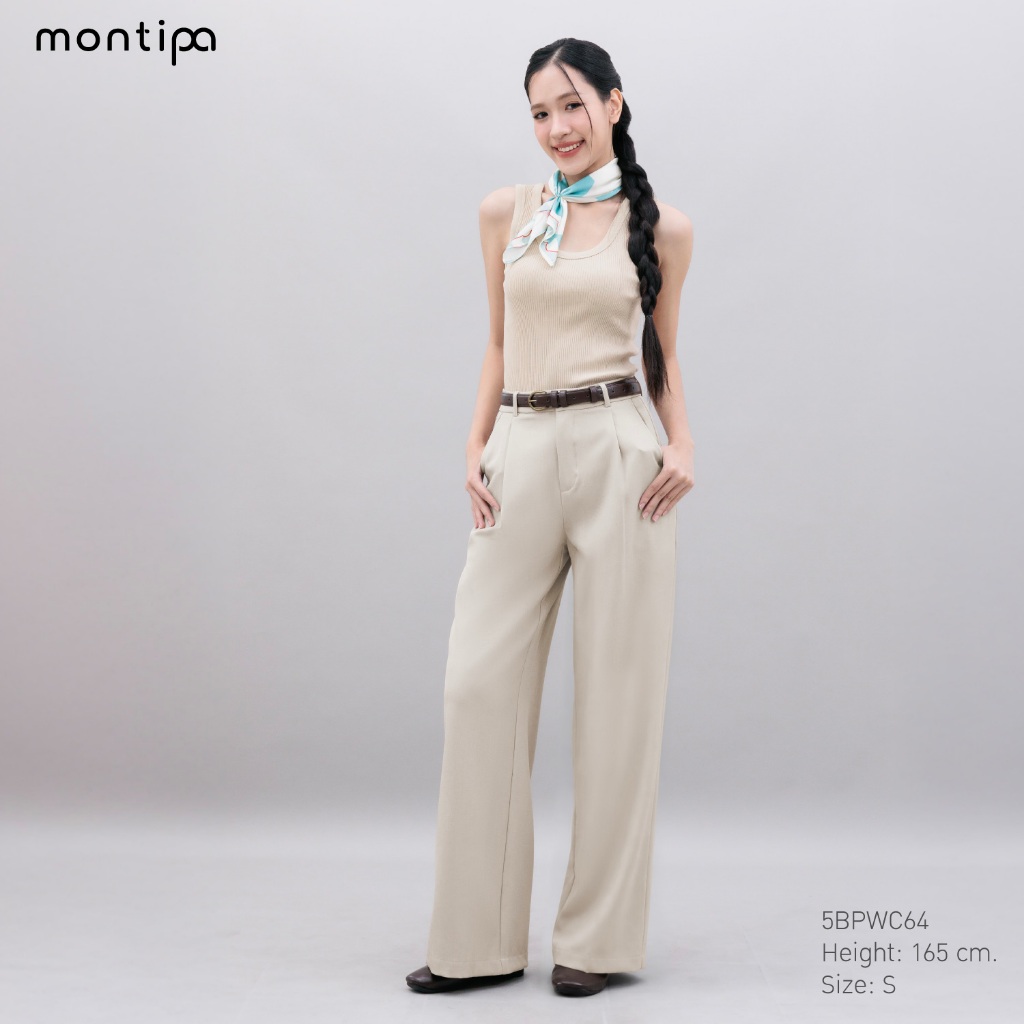 Montipa กางเกงทรงกระบอกกลาง ซิปหน้า แต่งจีบหน้า ผ้า Comfort 5BPWC64