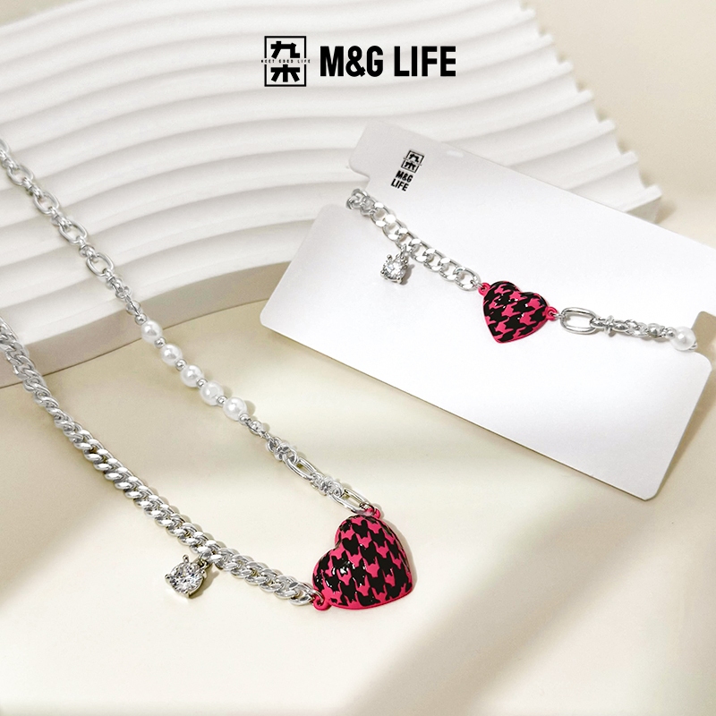 M&G LIFE 1 Piece Red Heart-shaped Bracelet And Necklace สร้อยข้อมือและสร้อยคอรูปหัวใจ 1 ชิ้น